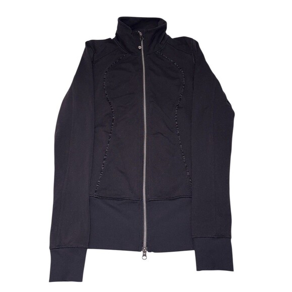 Lululemon Nice Asana Jacket Ruffle Black Womens 8 Full Zip Athleisure Training - Picture 1 of 7
